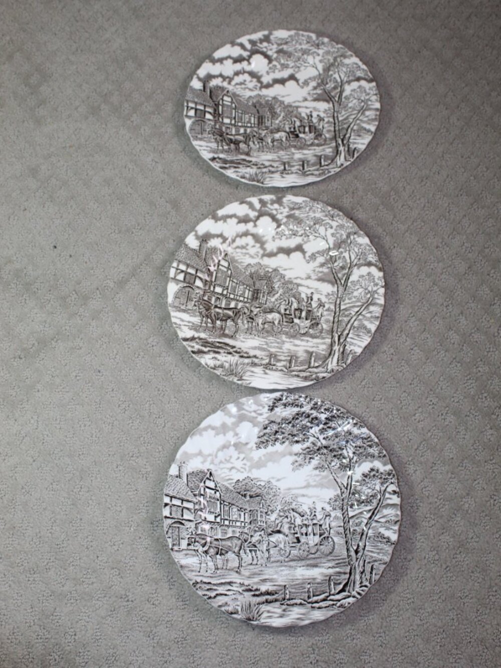 Set of 3 Vintage Royal Mail Brown White Plates Dinner  9.75" Staffordshire